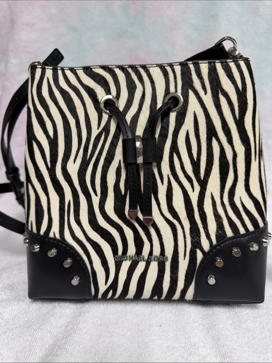 Michael Kors Handbags - Michael Kors Black & White Zebra-Print Drawstring Crossbody